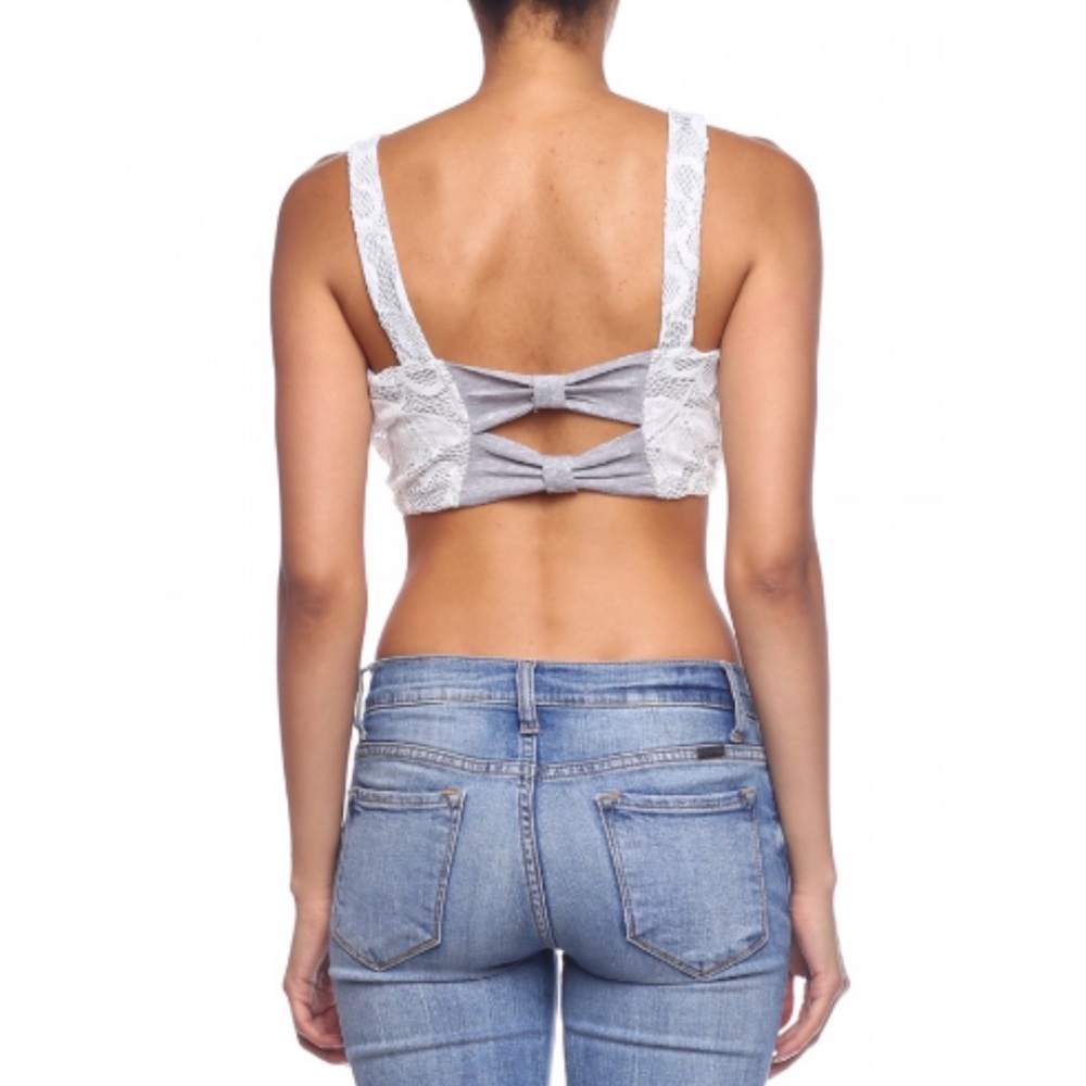 NWOT Gray Back Cutout Floral Lace Bra Crop Top - Picture 9 of 14